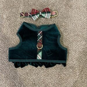 Christmas Plaid Bow Tie and Velvet Vest Set